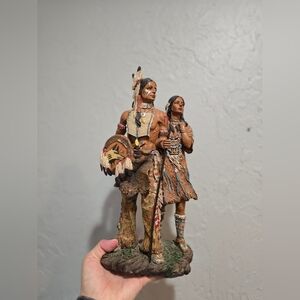 NATIVE AMERICAN Couple Statue 13" Decorative Figurine Good Condition